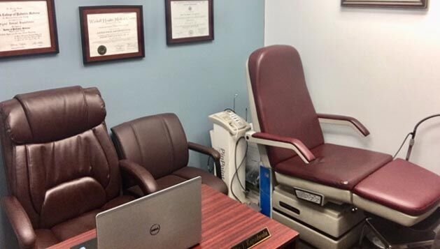 Consultation office with framed certifications
