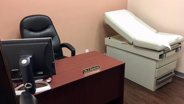Exam room with diagnostic equipment
